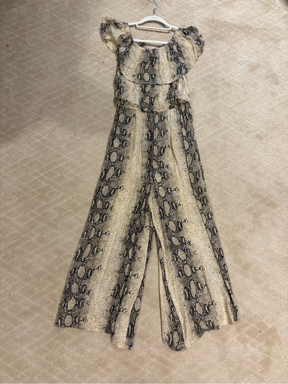 Brand New She + Sky Black & Cream Snake-Print Off-Shoulder Jumpsuit